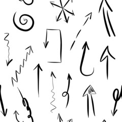 Seamless pattern of various vector icons with hand-drawn arrows. Arrow design sketch for Wallpaper, textiles, covers and other finishing materials.