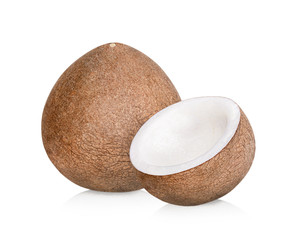 The coconut meat is peeled and ready to be cooked. Isolated on white background