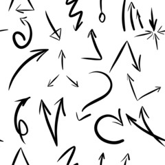 Seamless pattern of various vector icons with hand-drawn arrows. Arrow design sketch for Wallpaper, textiles, covers and other finishing materials.