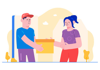 Delivery App Smartphone Concept  with Happy Customer Flat Style Vector Illustration Design