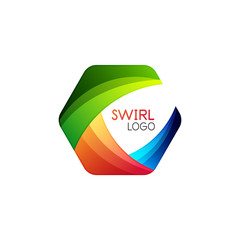 Business hexagon vector logo icon template made of swirl lines and waves