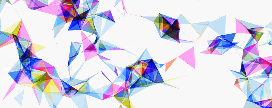 Abstract Polygonal Space Bright Background with Colorful Connecting Dots and Lines | Fashion or Technology Commercial