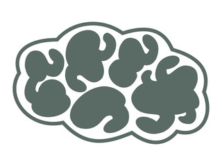 Vector image of the human brain or cloud with medium detail. White contour with dark fill