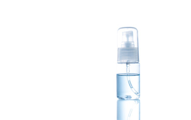 Spray Alcohol bottle isolated on white background, Slim size spray bottle with alcohol inside, Small size alcohol bottle for daily carrying to go outside, Sanitizer to prevent Corona virus.