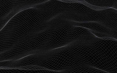 Naklejka premium Abstract landscape background. Cyberspace blue grid. hi tech network. 3D illustration