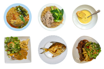 Different set of Asian and Europe food