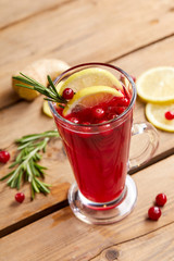 cranberry drink on the wood board