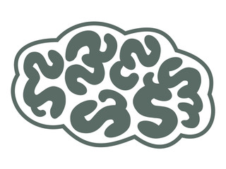 Vector image of the human brain or cloud with maximum detail. White contour with dark fill