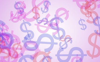 Multicolored translucent dollar signs on white background. Red tones. 3D illustration