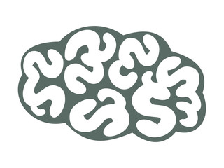 Vector image of the human brain or cloud with maximum detail. Dark contour with white fill