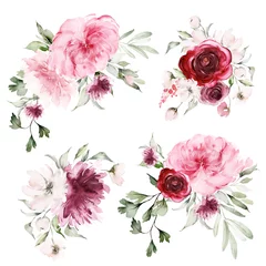 Foto op Aluminium Set of watercolor bouquets for cards, banners, invitations. Wedding arrangements with flowers. © Karma
