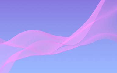 Pink wave on blue sky abstract background. Fluttering pink scarf. Waving on wind pink fabric. 3D illustration