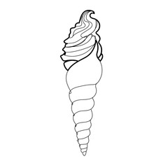 Ice cream in the sea shell horn. Line art