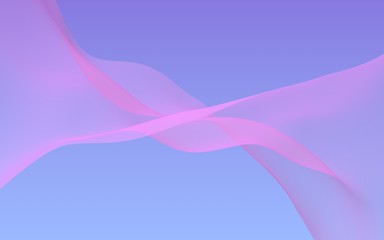 Pink wave on blue sky abstract background. Fluttering pink scarf. Waving on wind pink fabric. 3D illustration