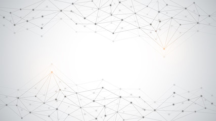 Abstract polygonal background with connecting dots and lines. Global network connection, digital technology and communication concept.