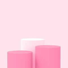 3d pink rose cylinder podium minimal studio background. Abstract 3d geometric shape object illustration render. Display for cosmetic perfume fashion product.