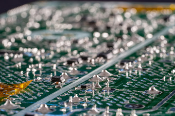 Microcontroller pcb. Close up printed circuit board of an electronic device