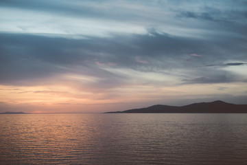 Sunset in the sea. Greece. Closed season 2020. 