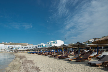 Fototapeta na wymiar Deserted beach in Greece. Closed season 2020. 