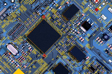 Electronic circuit board close up.	
