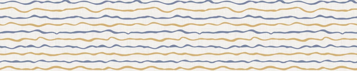 Wallpaper murals Farmhouse style Seamless french farmhouse wavy stripe border pattern. Provence linen shabby chic style banner. Hand drawn rustic texture. Yellow blue background. Interior edging bordure. Striped textile ribbon trim
