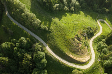 Top view of winding road in the mountains