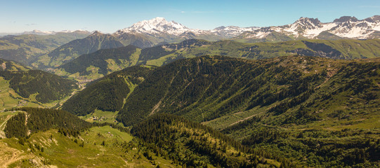 Panorama view of valley and mountains in French Alps