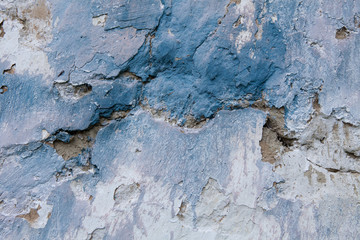 Texture of old plaster with cracks, blue, white color