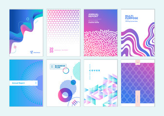 Set of brochure, annual report, business plan cover design templates. Vector illustrations for business presentation, business paper, corporate document, flyer and marketing material.