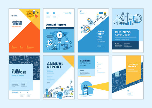 Set of brochure, annual report, business plan cover design templates. Vector illustrations for business presentation, business paper, corporate document, flyer and marketing material.