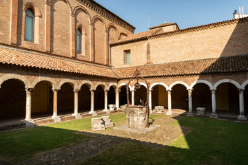 Fototapeta na wymiar Cloister of the medieval abbey in the historic centre of Ferrara, Italy