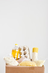 Food delivery, donation box, food box. Long-term storage products. Food supplies for the period of...