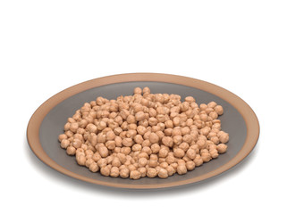 Chickpeas in a plate, isolated on white background.