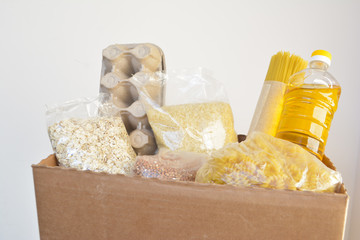 Food delivery, donation box, food box. Long-term storage products. Food supplies for the period of...