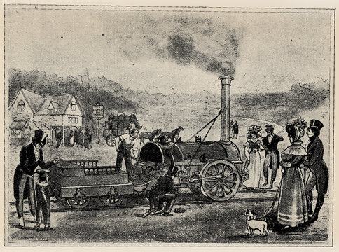 First railway train between Stockton and Darlington, September 27, 1825. Publication of the book "A Century in the text and pictures", Berlin, Germany, 1899