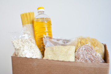 Food delivery, donation box, food box. Long-term storage products. Food supplies for the period of...