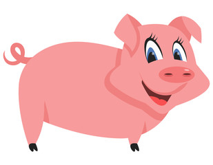 Standing cute pig. Farm animal in cartoon style.