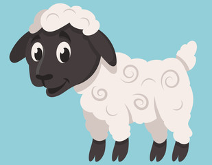 Standing cute lamb. Farm animal in cartoon style.