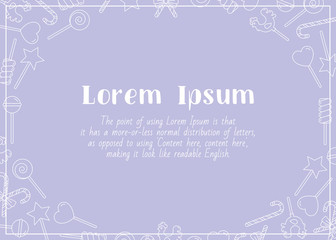 Lollipop - horizontal card with text and vector outline illustrations of sugar candy, caramel, sweet snack and other sweets for graphic design