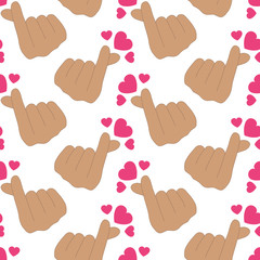 Fototapeta premium EPS 10 vector. Seamless pattern with finger heart in korean style.