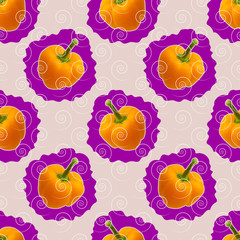 Trendy contemporary modern seamless pattern with yellow peppers. Collage photo + illustration.