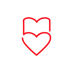 Book and heart outline symbol on white backdrop. Loving books concept