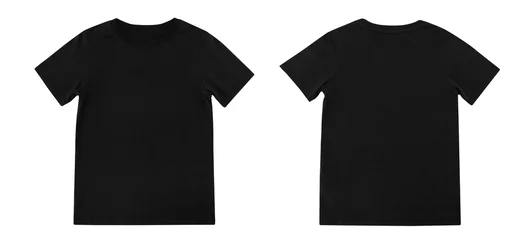 Fotobehang Lege t-shirt sjabloon. zwarte t-shirt voor- en achterkant op witte achtergrond. © sirada