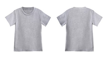 Gray T-shirts front and back on white background.