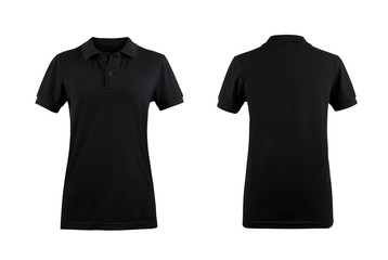 Black women's Polo shirt front and back on white background.