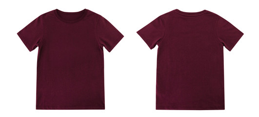Red T-shirts front and back on white background, Maroon T-shirts