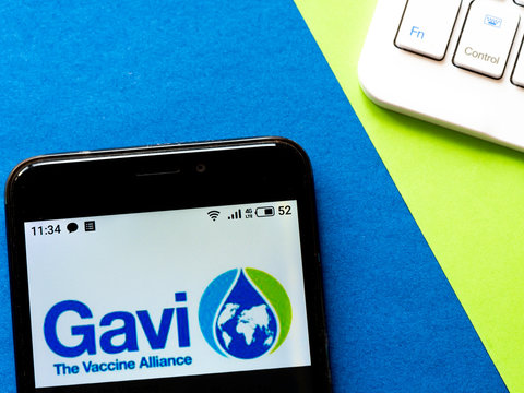 In This Photo Illustration GAVI, Global Alliance For Vaccines And Immunisation   Logo Is Seen Displayed On A Smartphone