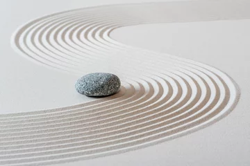 Aluminium Prints Stones in the sand japanese garden with stone in textured sand
