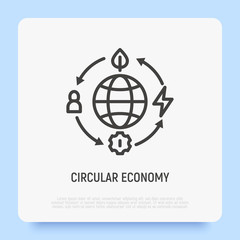 Circular economy thin line icon. Reusing and recycling of resources. Green economy. Vector illustration.