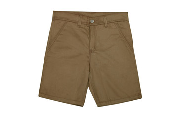 Brown shorts isolated on the white background. Khaki Short Pants.